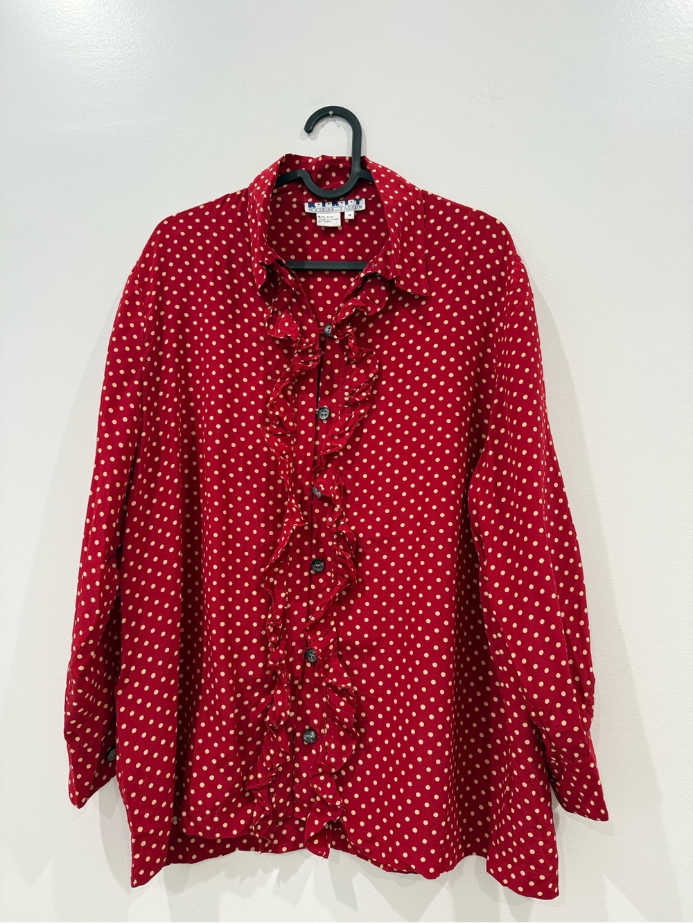 Talbots Red Polka Dot Ruffle Button-Front Blouse